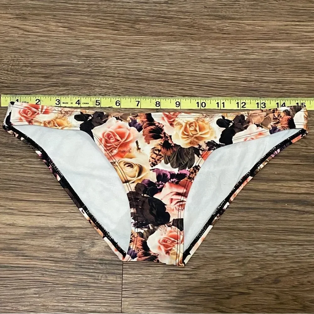 2 Chillies Swimwear Bikini Floral Bottom Cream Coral Brown Tan Size 6
